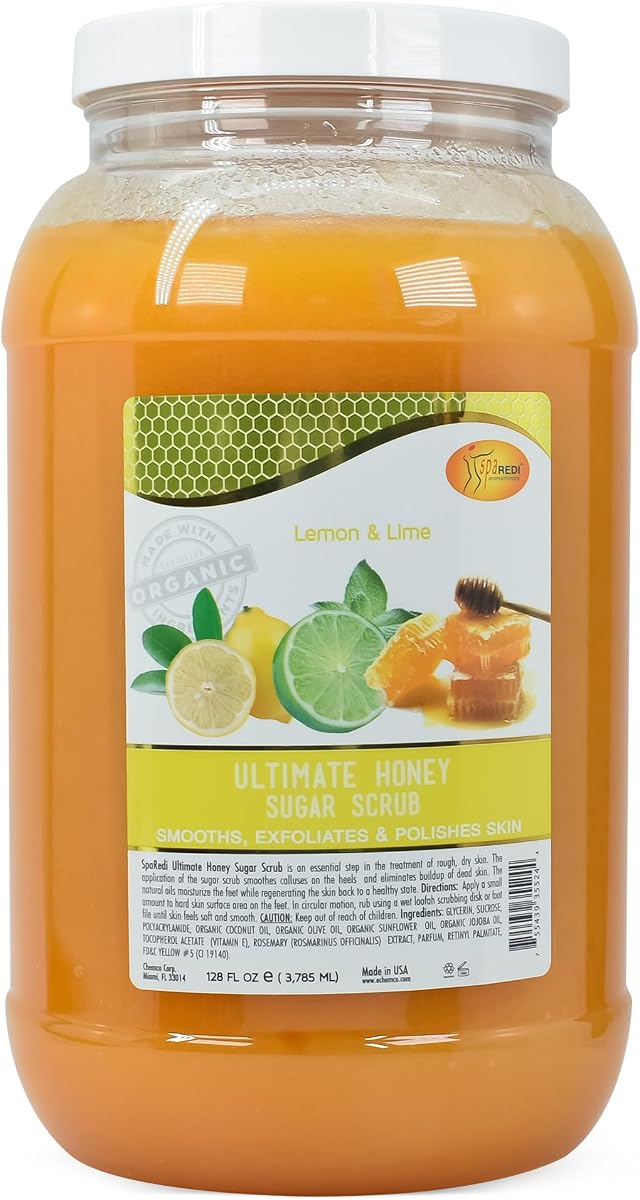 SPA REDI - Sugar Body Scrub, Honey, Lemon and Lime,128 Oz, Exfoliating, Moisturizing, Hydrating and Nourishing, Glow, Polish, Smooth and Fresh Skin - Body Exfoliator