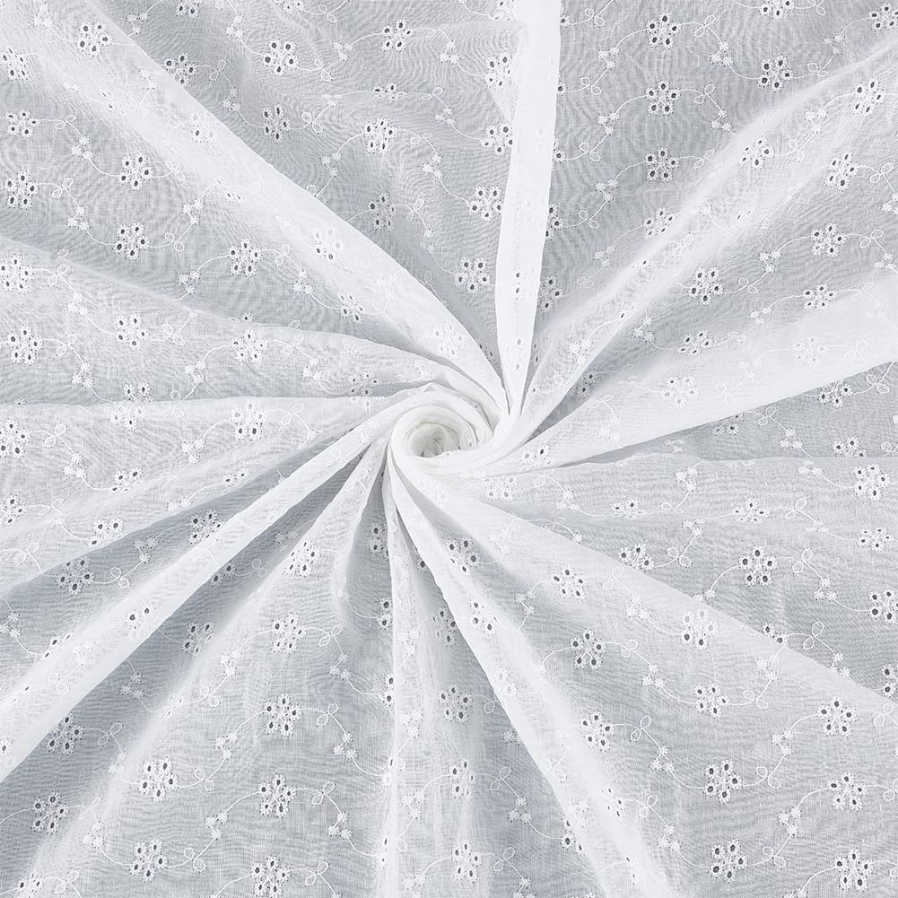 BENECREAT 1 Yards/91cm Flower Cotton Lace Fabric, 130cm/51inch Wide Floral Embroidered Fabric, White Cotton Fabric for Costume, Wedding Decoration, Sewing Crafts (Hollow Little Flower)