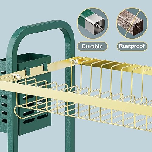 Miniatura 6 de Escurridor de platos, juego de escurridor de platos de acero inoxidable de 2 niveles, soporte para utensilios, soporte para tazas, escurridor de