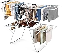Vista 1 de Nightcore Estante de secado de ropa de 2 capas, estante de secado de aluminio con altura ajustable, no necesita montaje, estante compacto plegable