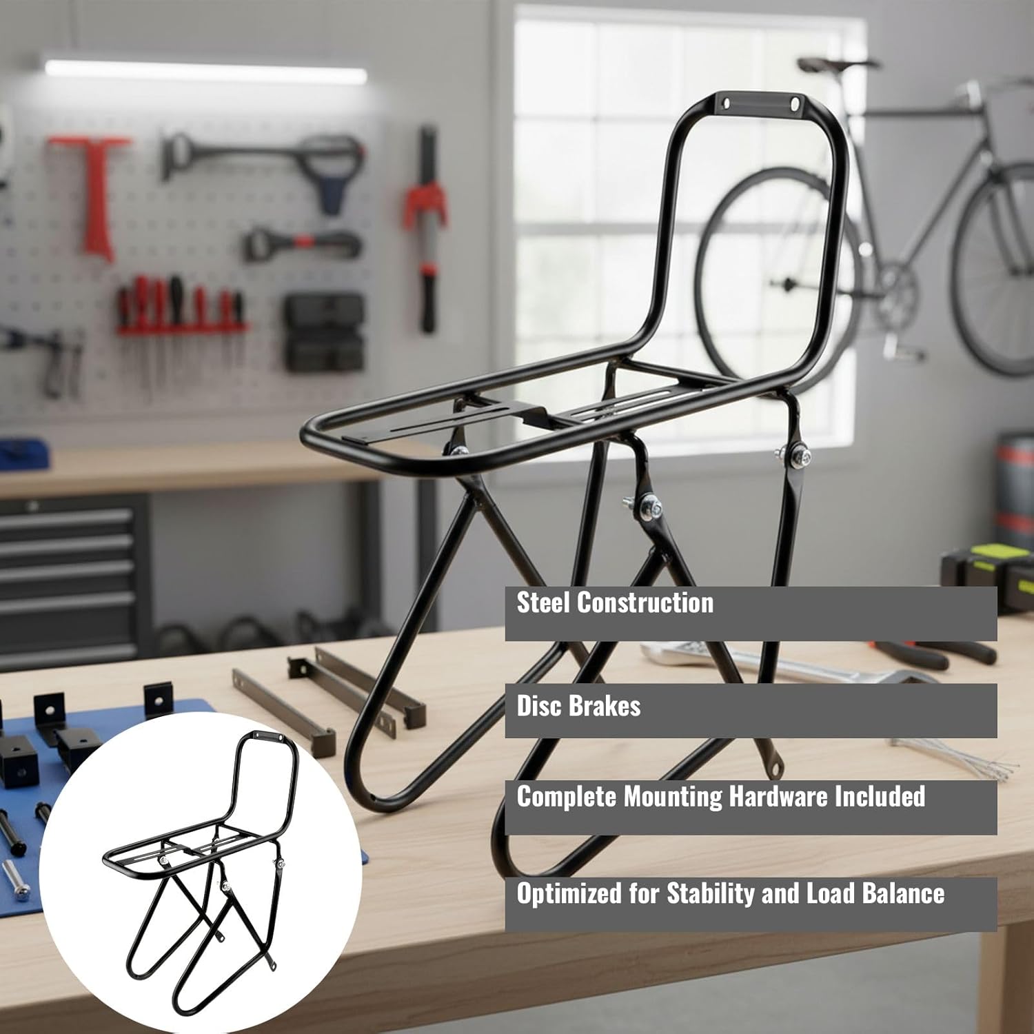 Front Rack for Disc Brakes - Steel Cargo Rack Mountain and Bikes