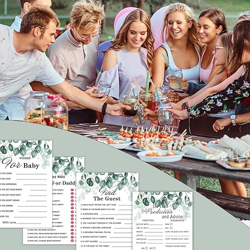 Miniatura 4 de Juegos de baby shower de eucalipto verde para niño o niña, juego de 4 juegos para 10 invitados, 5 x 7 pulgadas