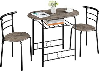 Yaheetech Set Tavolo e 2 Sedie Sala da Pranzo Cucina Mobili da Bar Piccoli Spazi Salvaspazio Balcone per 2 Persone in Legno e Metallo Sedia Portata 136 kg Marrone