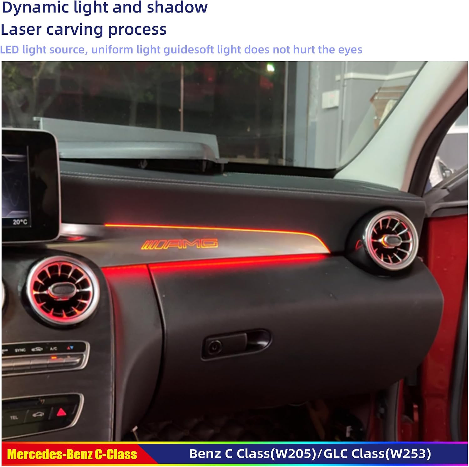 Turbo Air Vent Ambient Light 7-Color LED Air Vent Outlet Trim Compatible with Mercedes Benz C Class W205 2015-2022, 6PCS Front & Rear Turbine Air Vent Atmosphere Lamp, Plug & Play
