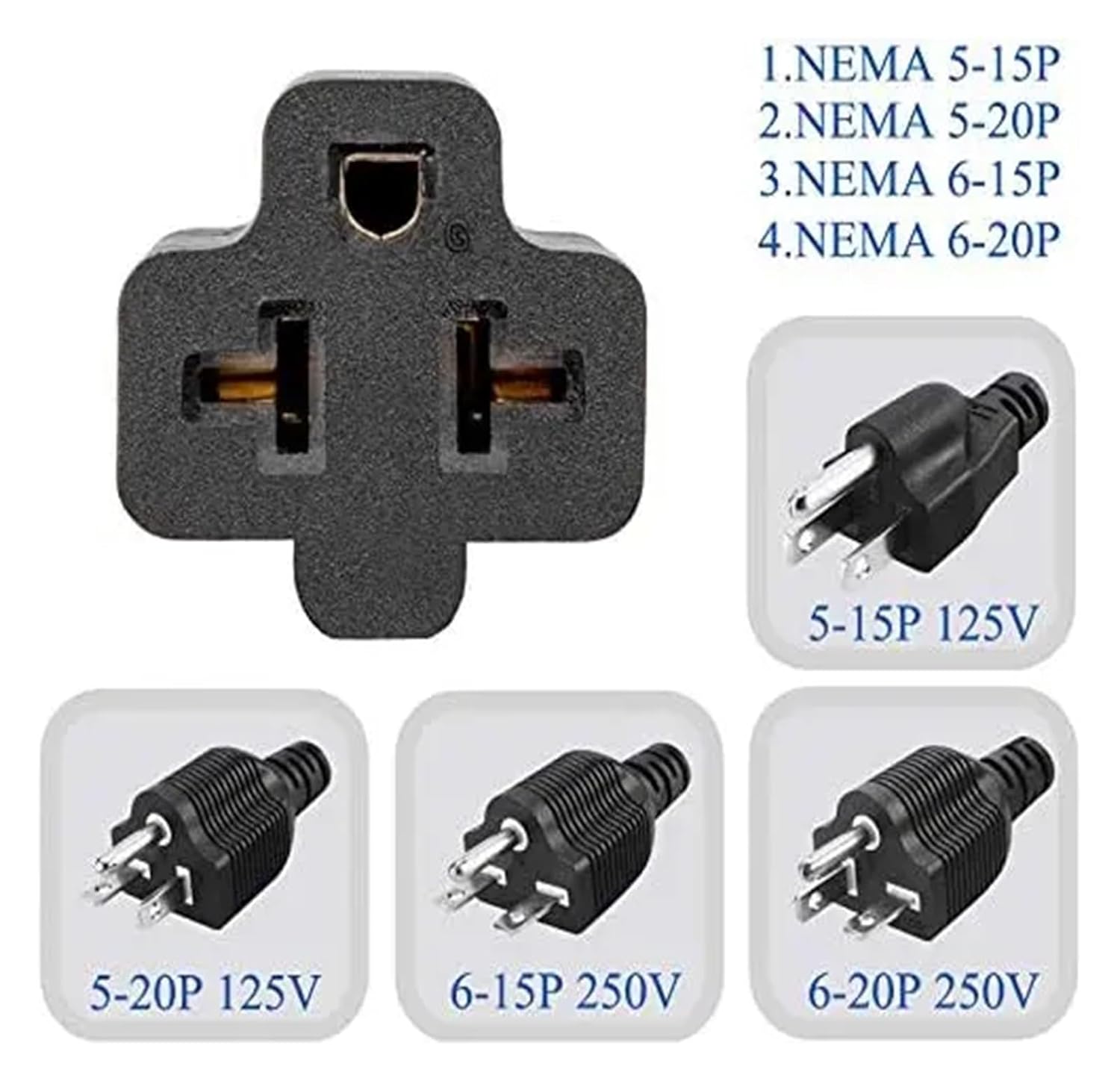 5-15P to 5-15R/5-20R/6-15R/6-20R Power Conversion, Male to Female Converter, 3 pin 5-15P