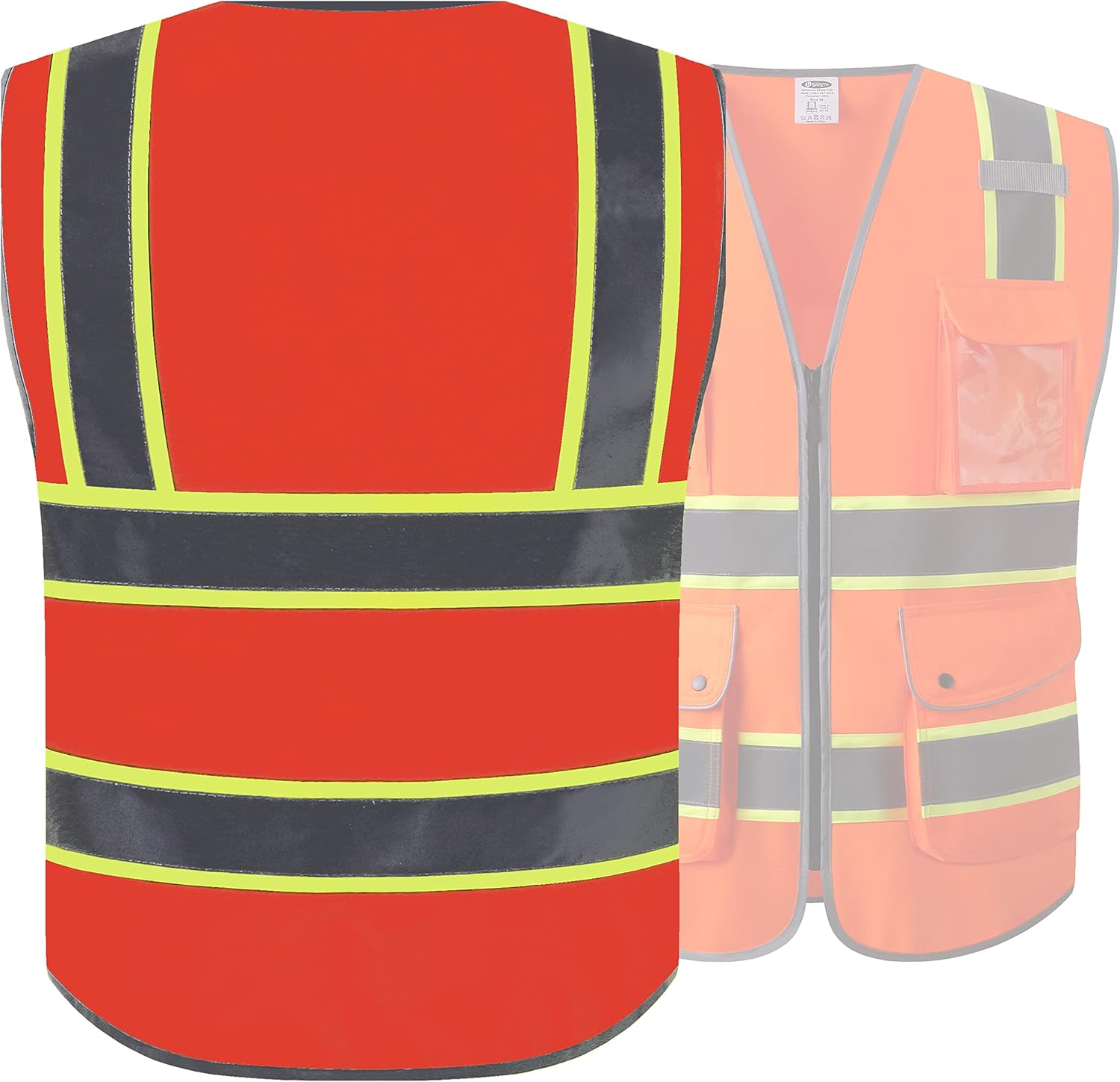 JKSafety 9 Pockets High Visibility Zipper Front Safety Vest | Orange with Dual Tone High Reflective Strips | Meets ANSI/ISEA Standards (901-Orange, Medium) thumbnail