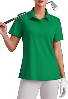 Womens 4 Buttons Golf Polo Shirts UPF 50+ Quick Dry Athletic Tennis Tops Collared Pickleball T Shirt
