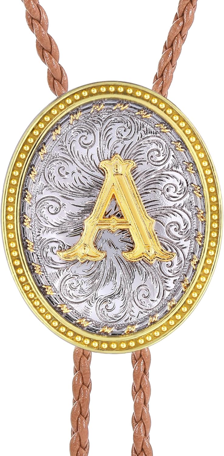 Bolo Tie for Men Women Initial Western Cowboy Gold Tie Leather Necktie Necklace Western Gift Cowboy Accessories - Image 6