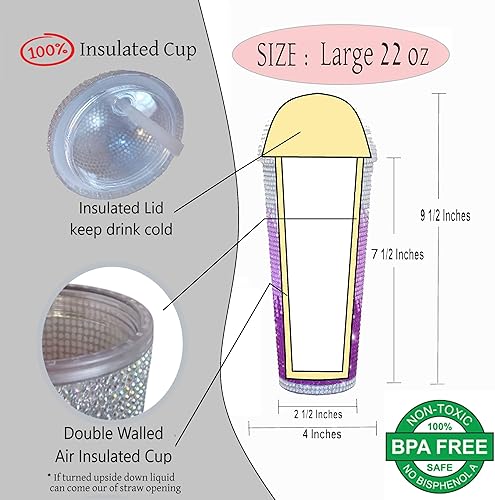 Miniatura 7 de Juego de 5 copas brillantes de diamantes de imitación y pajitas de acero inoxidable