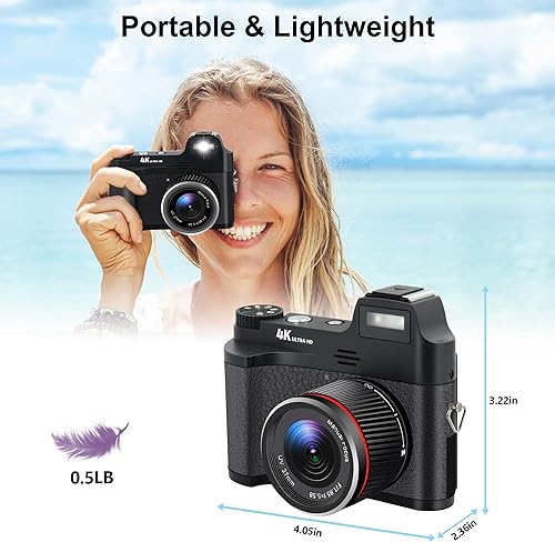 Miniatura 5 de Cámaras digitales 4K Point and Shoot para fotografía y video, cámara de vlogging de enfoque manual antivibración de 48MP con tarjeta 32G, cámara