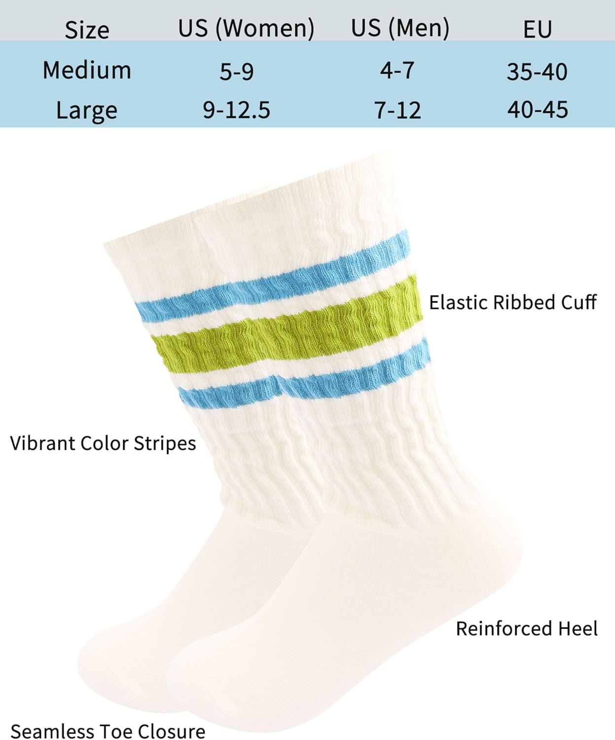 5 Pairs Chunky Ribbed Crew Socks Retro Novelty Cotton Scrunch Striped Socks - Image 5