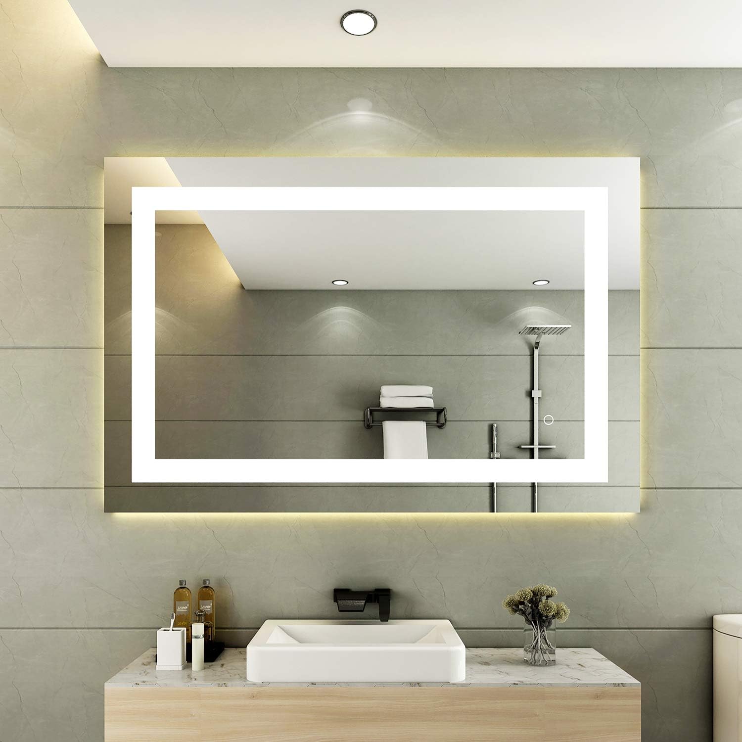 32 x 24 Inch LED Bathroom Makeup Vanity Mirror, Rectangle Lighted Large Modern Wall Mirror, Waterproof Anti-Fog Dimmable Backlit Mirror with Lights