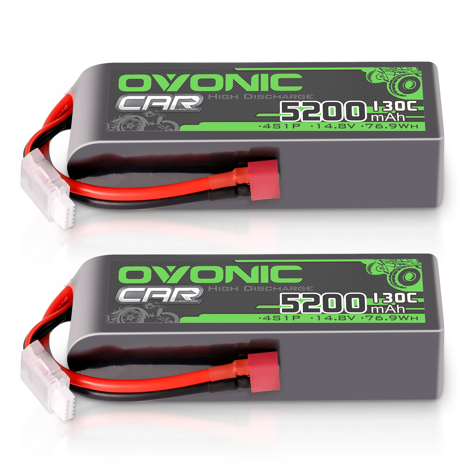 OVONIC 4s Lipo akumulator 14,8 V 5200 mAh 130C z wtyczką Deans T Lipo akumulator do samochodów RC, ciężarówek, truggy, quadcopterów, helikopterów, ciężarówek, łodzi, samolotów (2 szt.)