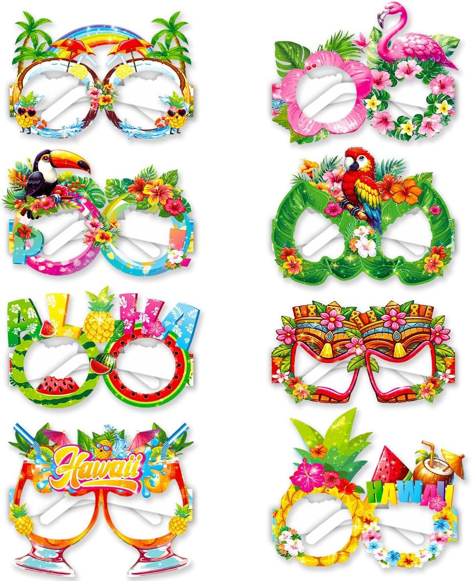 Hawaiian Party Paper Glasses, 16 Pack Tropical Luau Beach Pool Party Eyeglasses Decor, Hawaiian Sunglasses Frame Tropical Pool Props