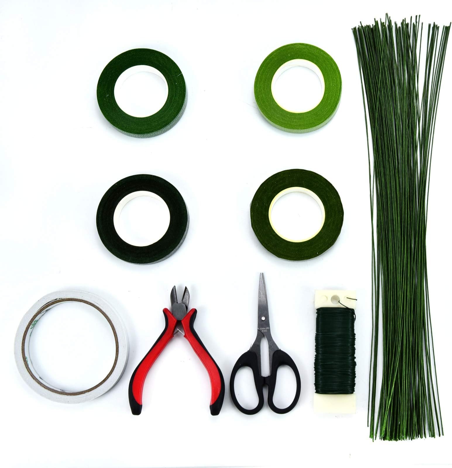 Floral Arrangement Kit,9 Pack Floral Arrangement Tools Include Floral Wire Cutter Shears, 4 Floral Tape,100 Pcs Stem Wire, Paddle Wire and Double-Sided Tape for Florist and Floral Design Lovers