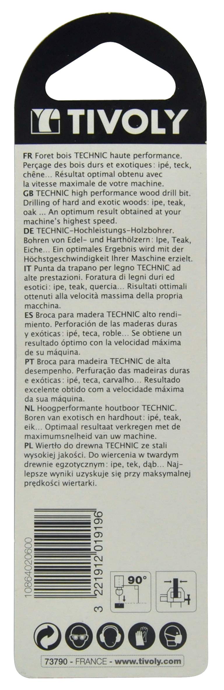 Tivoly 10864021200 Foret Bois Technic, Queue Cylindrique, Usage Intensif Ø 12mm