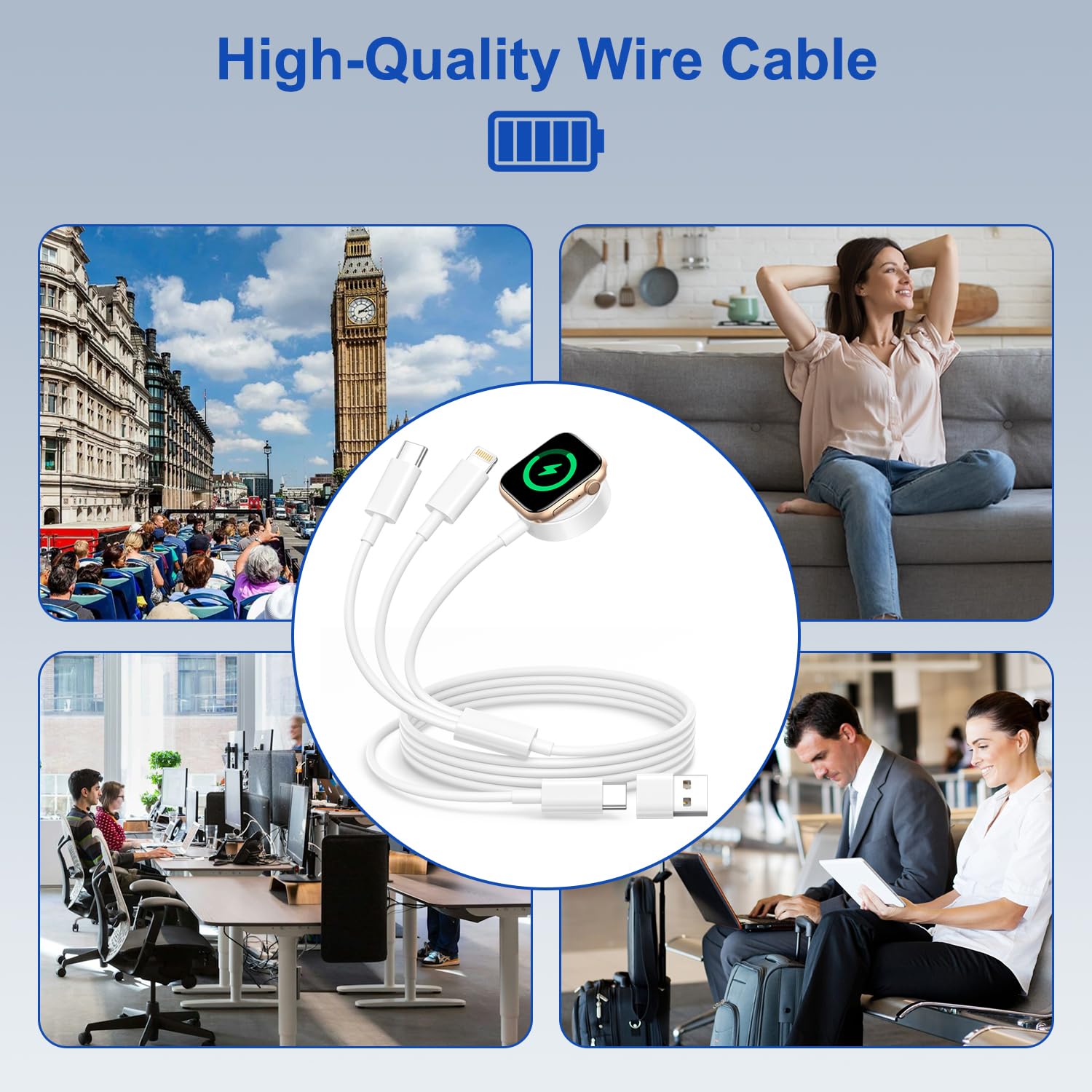 Kabel 3 w 2 do Ładowarki Apple Watch, Magnetyczna Ładowarka USB C do Zegarka Apple Watch i iPhone do Apple Watch Series 11/10/9/8/7/6/5/4/3/SE/Ultra, iPhone 17/16/15/14/13/12/11/X/8/6