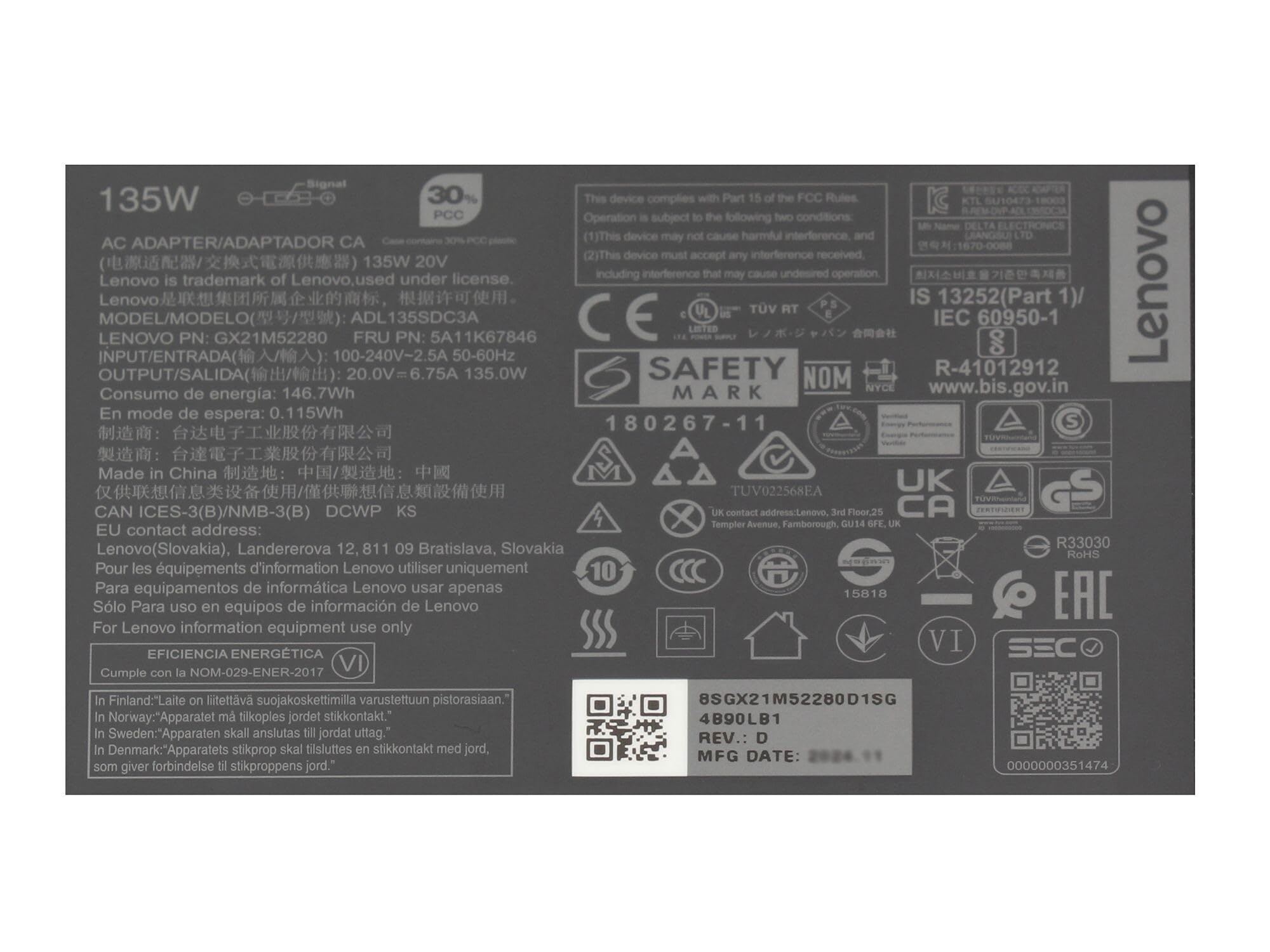 Lenovo ADL135NLC3A USB Laptop Adaptör