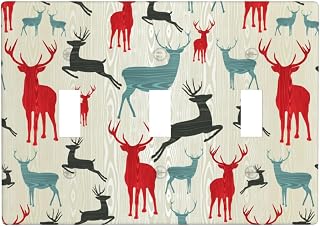 3-Gang Light Switch Cover Plate Wooden Reindeer Animal Art Christmas Triple Gang Decorative Wall Plate, For Living Room, Bedroom, Kitchen 4.5" X 6.38"