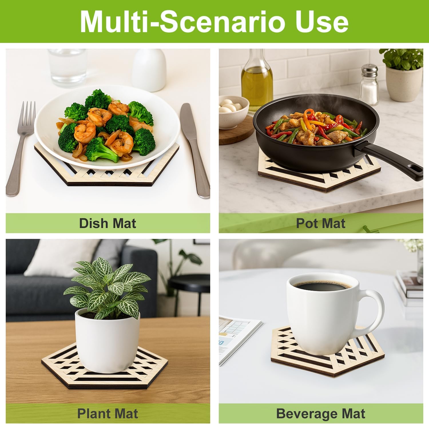 3 Pack Wood Trivets for Hot Dishes Wooden Kitchen Decor Countertops