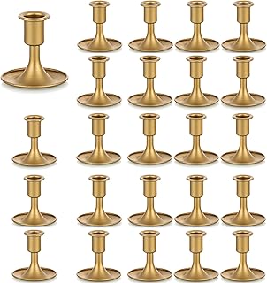Candlestick Holders Taper Candle Holders, Romadedi Gold Candle Stick Candle Holder for Table Centerpiece, Wedding Reception, Festive Christmas Mantel Decoration or Home Decor, Set of 24