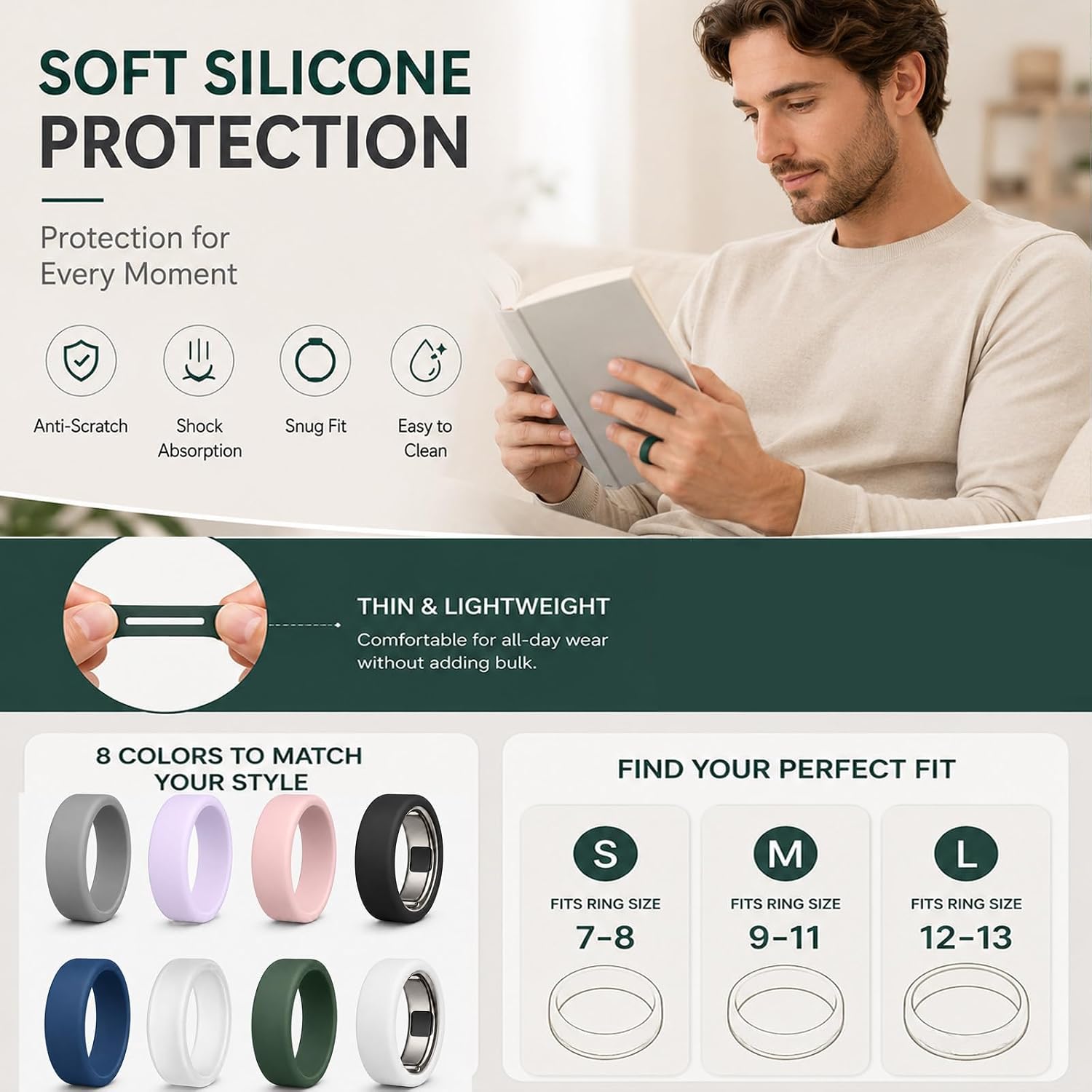 8Pack Ring Cover Compatible with Oura Ring 5,Silicone Protector