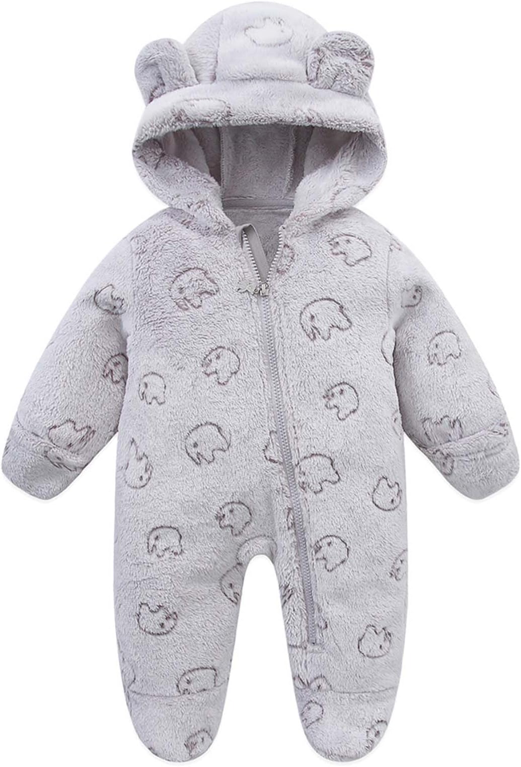 Azonee Newborn Baby Bear Onesie, Newborn Baby Fleece Footie, Snowsuit Winter Onesie, Thin Fleece Footie Romper, Hooded Jumpsuit, Bodysuit Winter Outwear for Girls Boys
