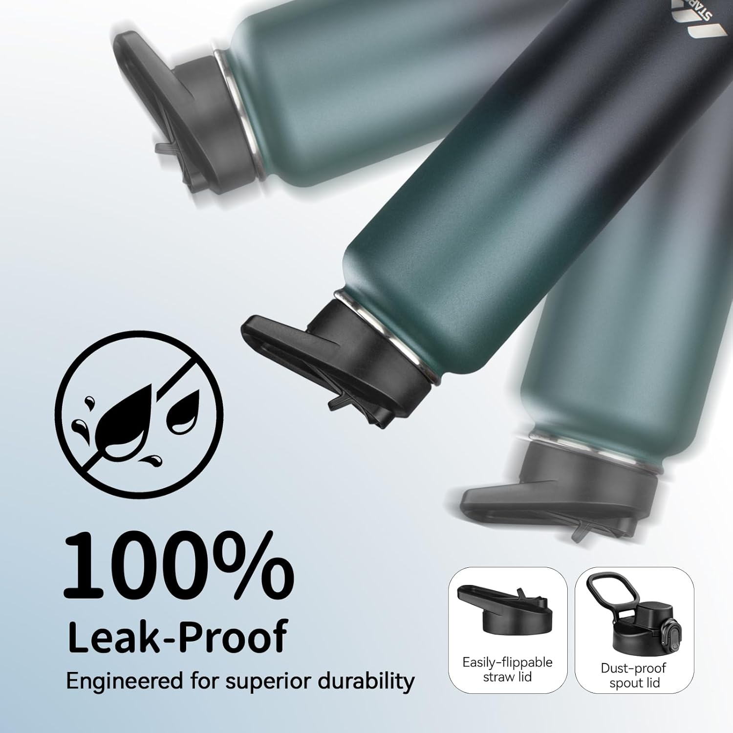 StarSpeed 40oz Insulated Water Bottle with Straws & 2 Lids, Stainless Steel Double Walled Vacuum Water Flask, Wide Mouth Sports Water Bottle for Gym Camping Hiking, Indigo Crush - Image 5