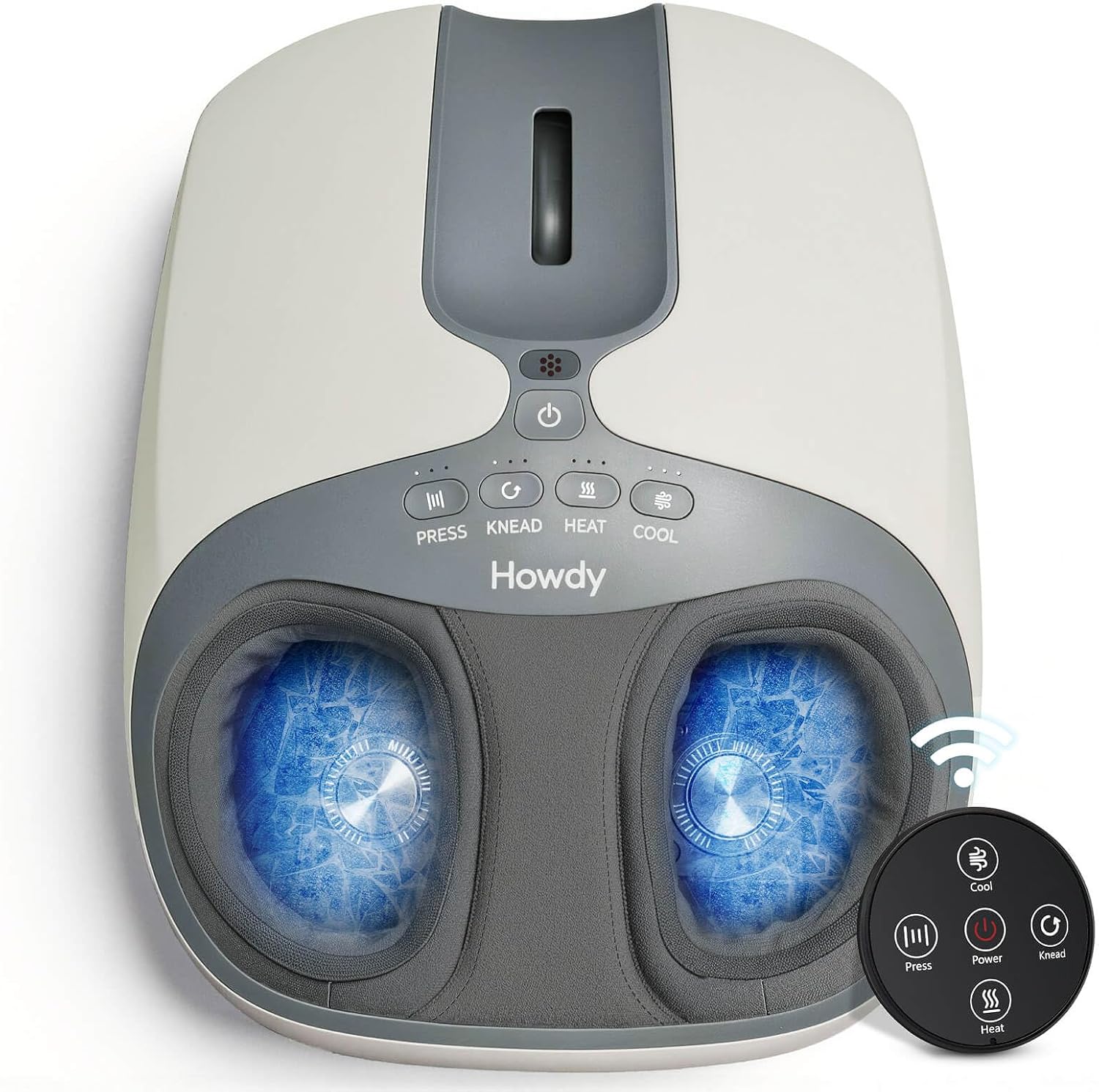 Howdy Shiatsu Foot Massager with Heat and Cold for Plantar Fasciitis & Neuropathy, Deep Kneading and Air Compression, 3-Level Adjustable Intensity, Remote, Fits Men’s Size 13, Gifts for Mom Women Men