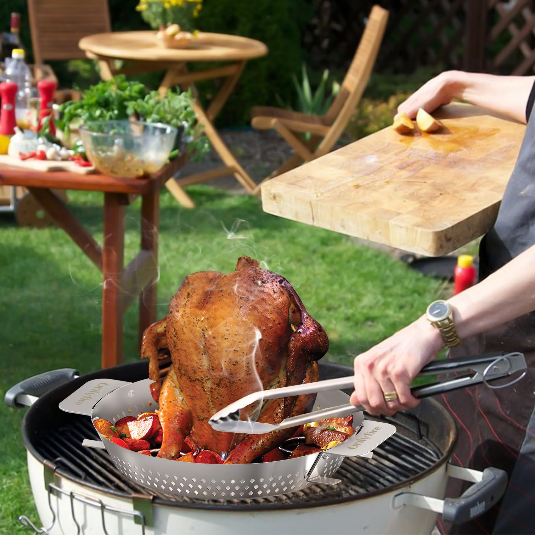 onlyfire Support de Cuisson en INOX pour Poulet et Barbecue, Compatible avec Le Système Weber Gourmet BBQ, Accessoire pour Weber