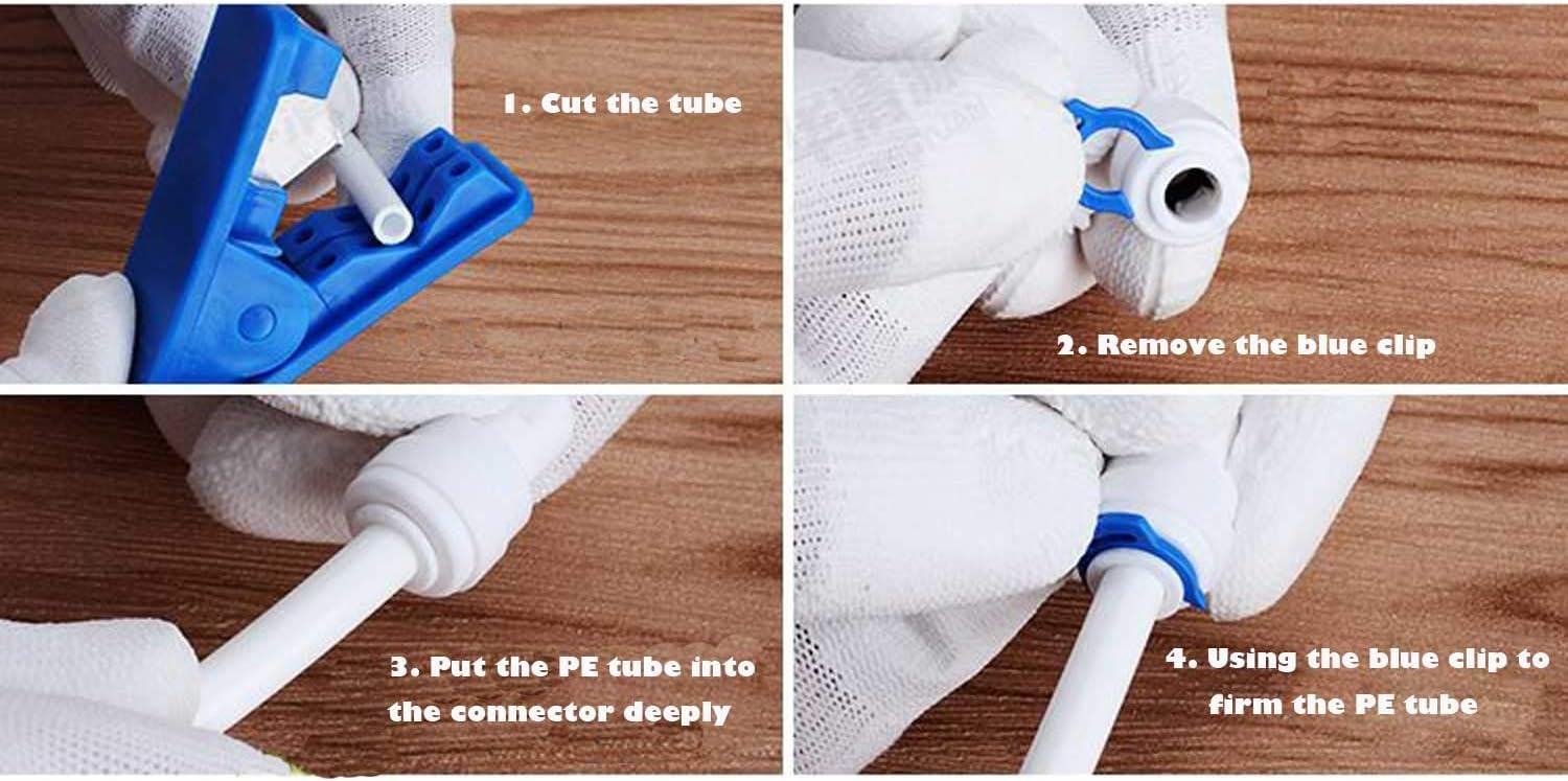 1/4"OD Straight Quick to 3/4"/ 1/2"/ 1/4" Female Connect Push in to Connect Water Tube Fitting 9pcs+1/4 inch RO Water White Tubing, 20M(64FT)