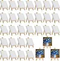 Vista 1 de Mimorou Paquete de 32 mini lienzos con caballete para pintar pequeños paneles de lienzo estirados, paquete con caballete de madera resistente