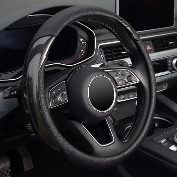 KAFEEK Carbon Fiber Steering Wheel Cover for Men, Car Accessories, Black