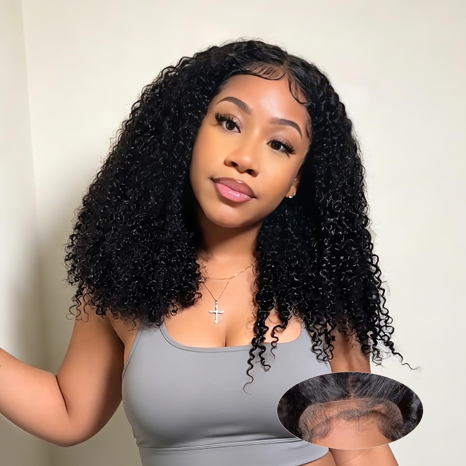 MENGLLE Glueless Human Hair Wig 7x6 HD Lace Front Kinky Curly, Wear and Go, Pre-Plucked 4c edges Baby Hair,Real human hair wigs for black women 20Inch P4/27 Ombre Blonde