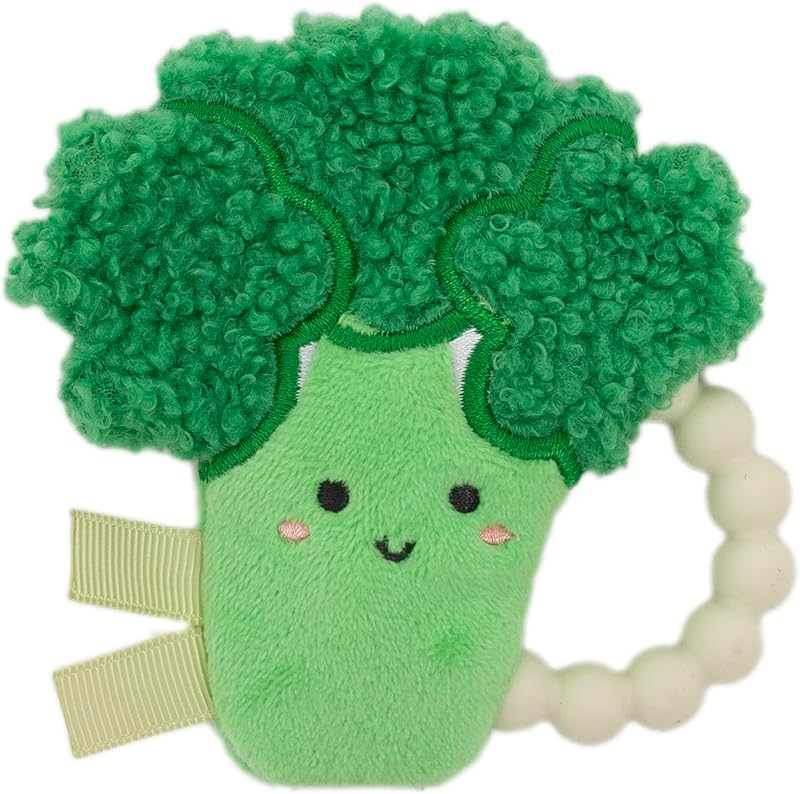 Pearhead Broccoli Baby Teether - Soft Plush Sensory Toy, Baby Keepsake