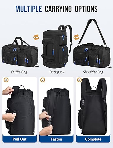 Miniatura 5 de Bolsa de gimnasio con compartimento para zapatos, bolsa de viaje deportiva 3 en 1, mochila de viaje para fin de semana con bolsillo húmedo, Negro