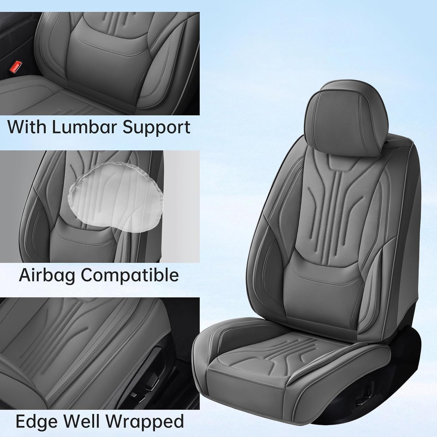 Car Seat Covers Full Set, Universal Fit Faux Leather Cushion Protector, Waterproof Non-Slip Automotive Interior Accessories for Sedans, SUVs, Trucks (Charcoal Gray, Full Set(5 Seats))