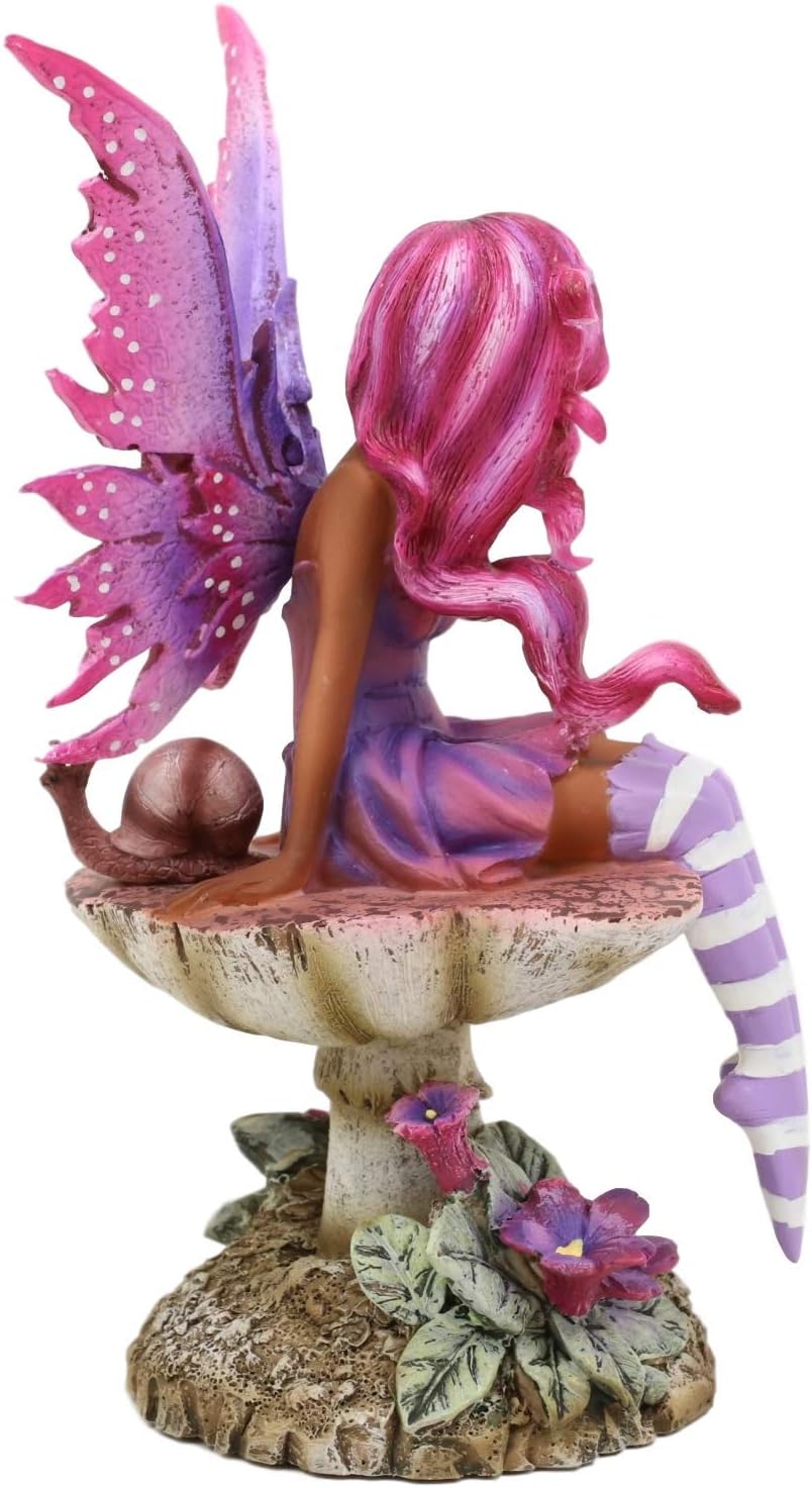 Ebros Amy Brown Gothic Manga Magenta Inverted Mushroom Ebony Fairy Sculpture Figurine Whimsical Wild Forest Toadstool Kingdom FAE Magic Fairy Garden Statue