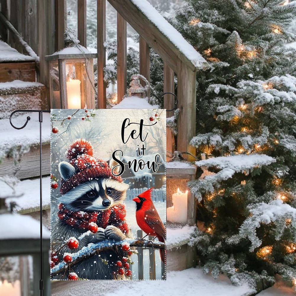 Winter Gardening Flag 12x18 inch Double-sided Cotton Fabric Garden Flag, Cute Red-Haired Bear Bird Snow Scene Outdoor Decor Flags, Christmas Winter Seasonal Welcome Flag - Image 9