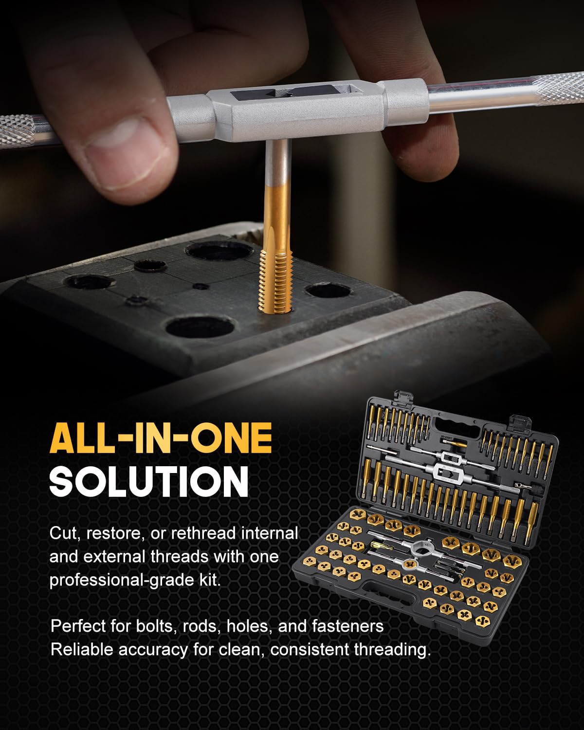 Kolvoii 86-Piece SAE/Metric Tap and Die Set, Titanium-Coated — Amazon image 2