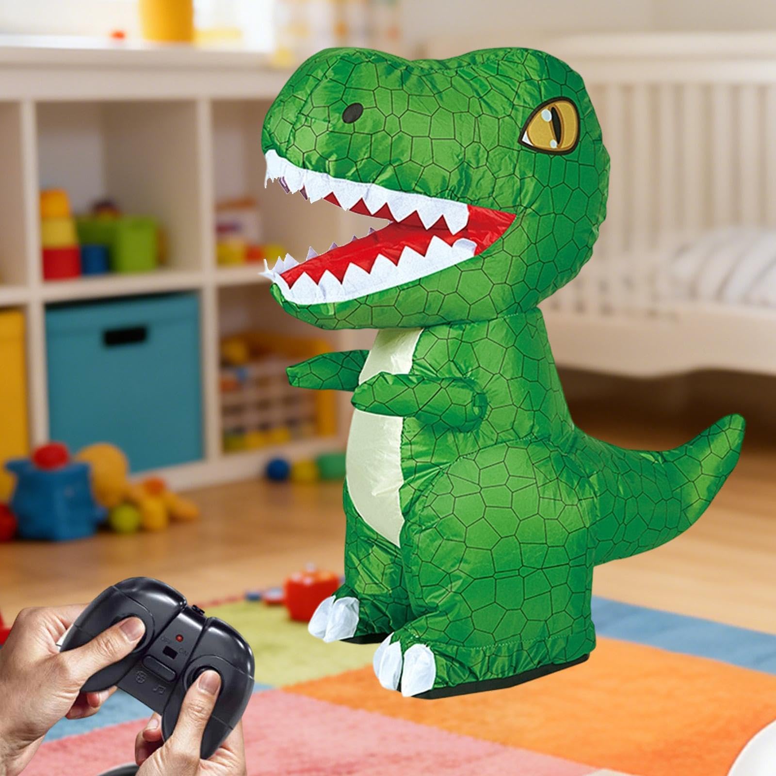 TISHITA Giocattolo Dinosauro Telecomandato Gonfiabile Elettrico con Funzione Gonfiaggio Sgonfiaggio Rotazione a 360 Gradi Musica Integrata Materiali PP Adatto, Verde