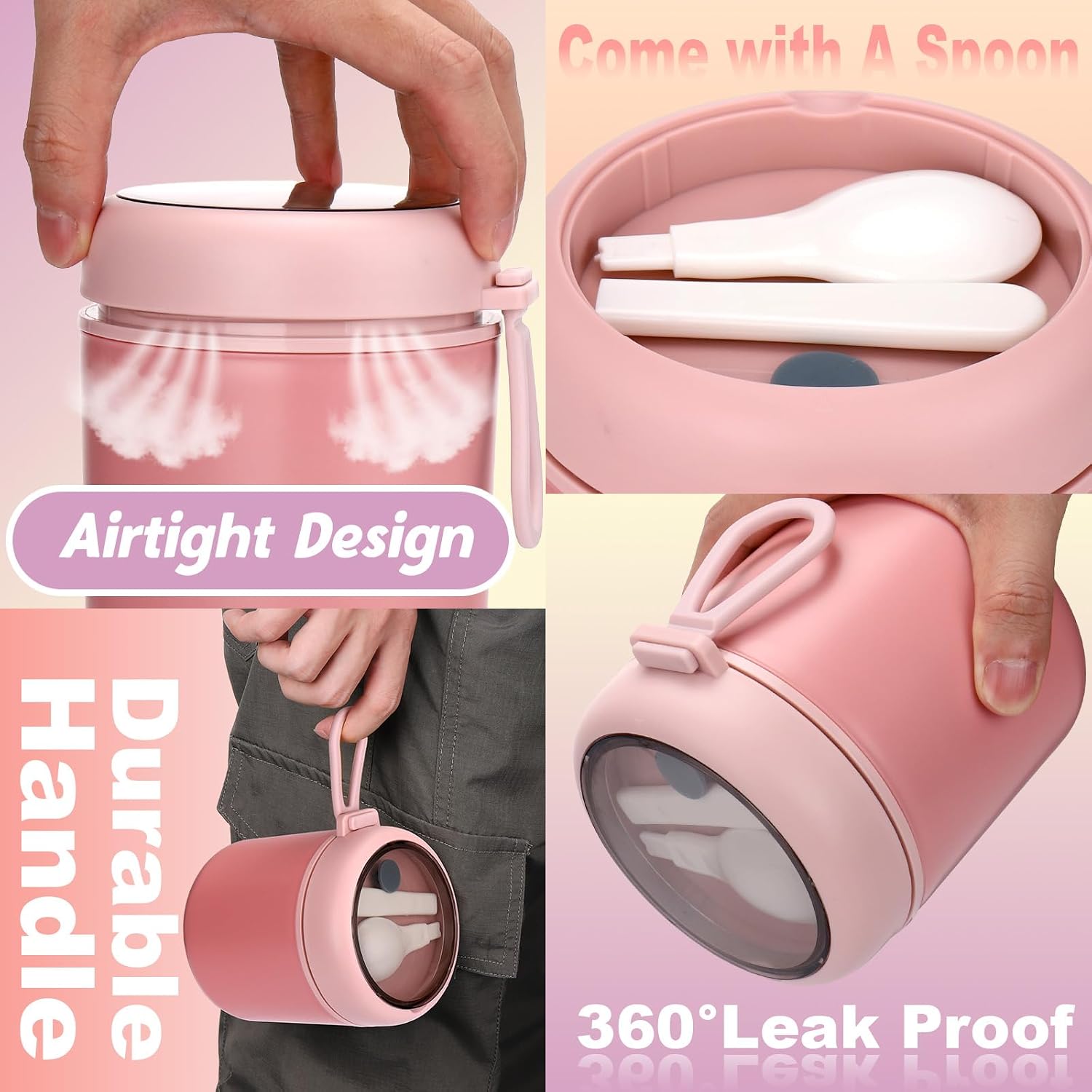 16oz Insulated Thermo Food Container for Hot Food with Foldable Spoon