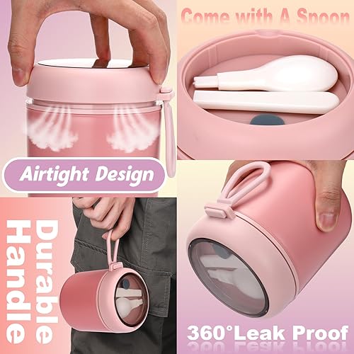 Miniatura 5 de Contenedor térmico aislado de 16 onzas para alimentos calientes, termo de acero inoxidable a prueba de fugas para niños con boca ancha y cuchara