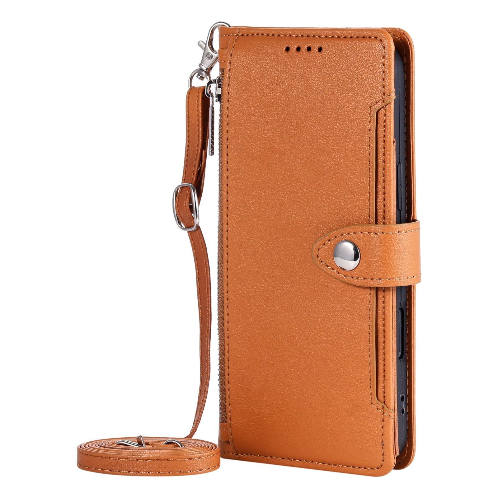 Generic Funda compatible con iPhone 17 Pro Max (color: marrón) con bolsillo con cremallera y correa para el hombro