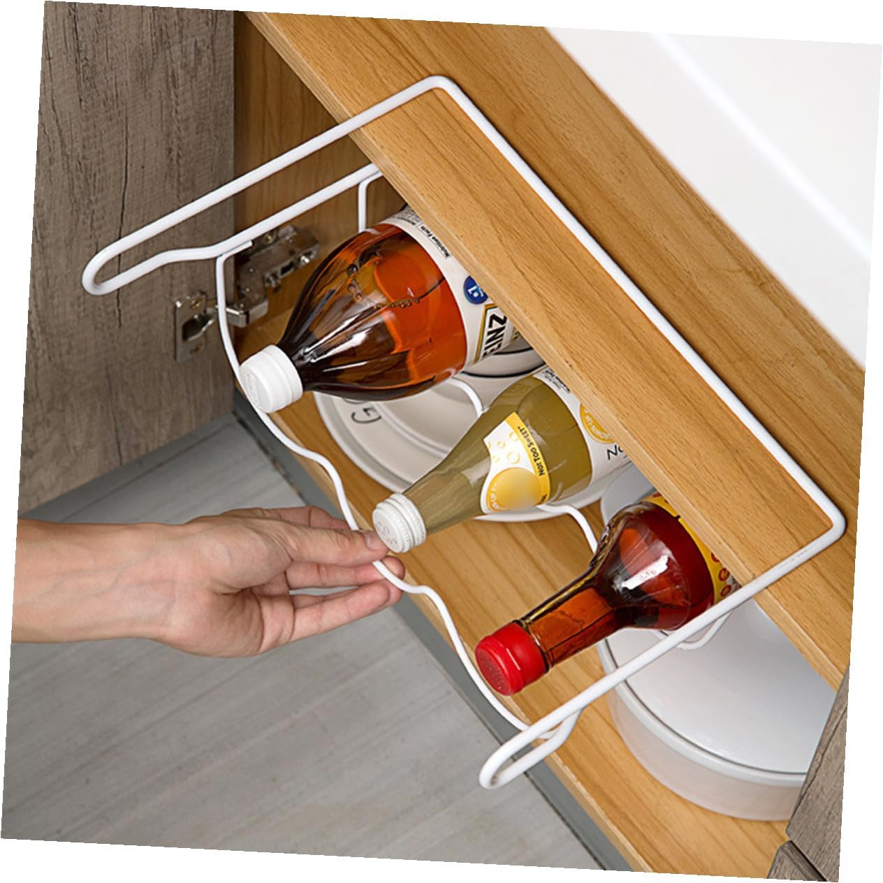 PRETYZOOM Hanging Wine Rack Fridge Beer Bottle Storage Under Shelf Rack Drink Holder Iron Material