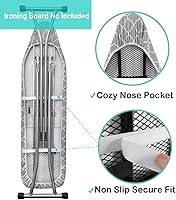 Vista 4 de Funda para tabla de planchar y almohadilla de tamaño estándar de 15 x 54 pulgadas, resistente a las quemaduras y las manchas con borde elástico