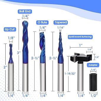 10Pcs CNC Router Bits Set, 1/4 Shank Solid Carbide Multiple Uses Router Bit for Woodworking Detail Carving Trimming V Groove Engraving Slotting Mortise MDF Resin Lettering Sign Making-Type A