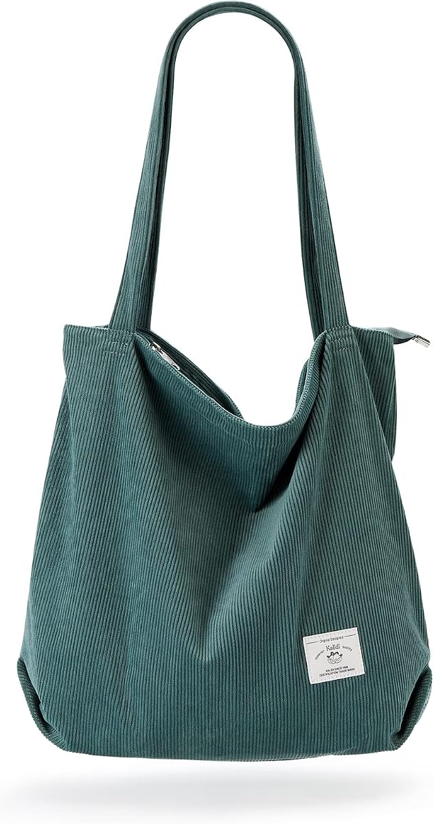 KALIDI Bolso de mano de pana para mujer, bolso de mano informal con cremallera, bolso de hombro de gran capacidad con bolsillos