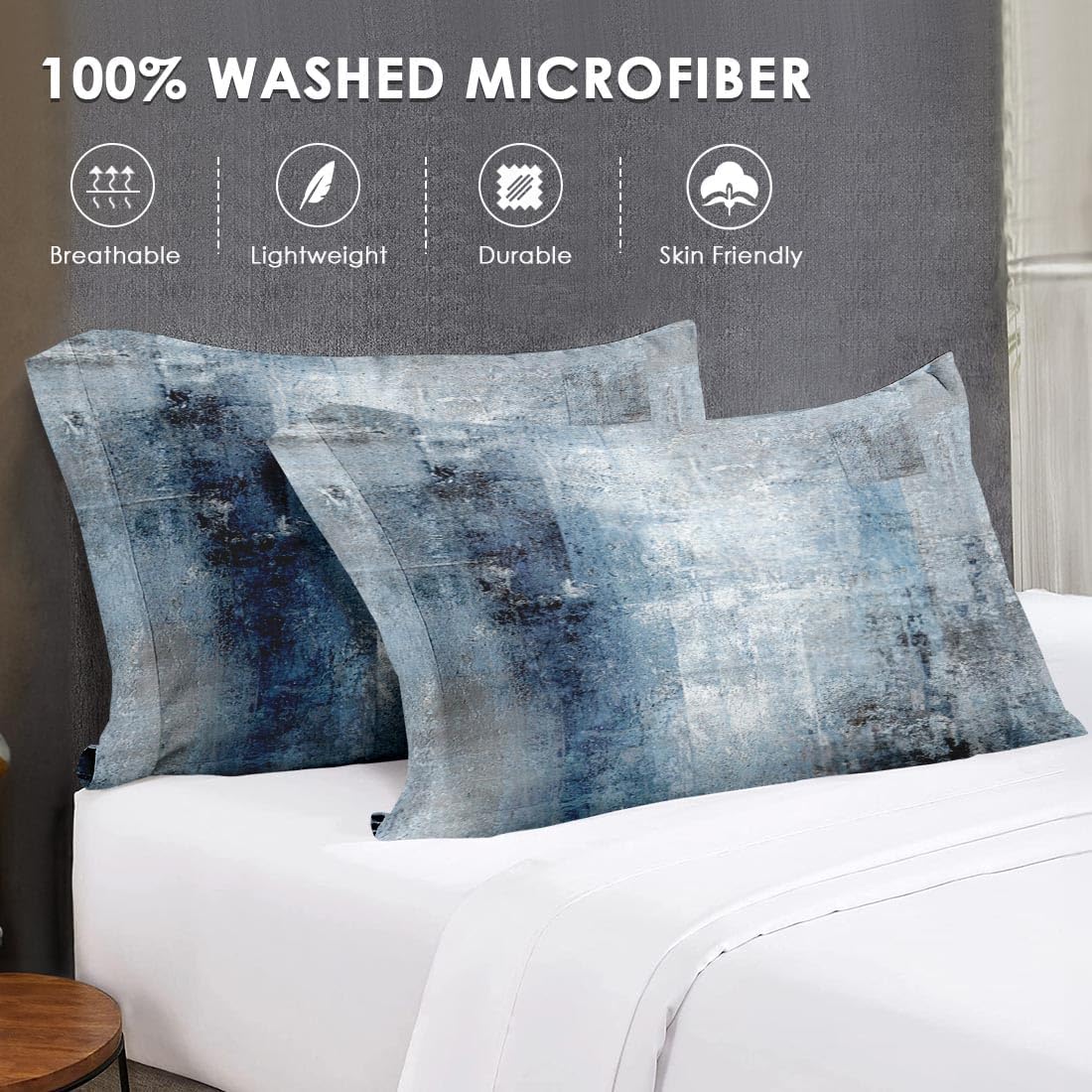 7 Pcs Full Size Comforter Set with 2 Pillowcases & 2 Shams, Navy Indigo Blue Bedding for Kids and Adults, Contemporary Abstract Gray Bed in a Bag with Flat Fitted Sheet - Image 7