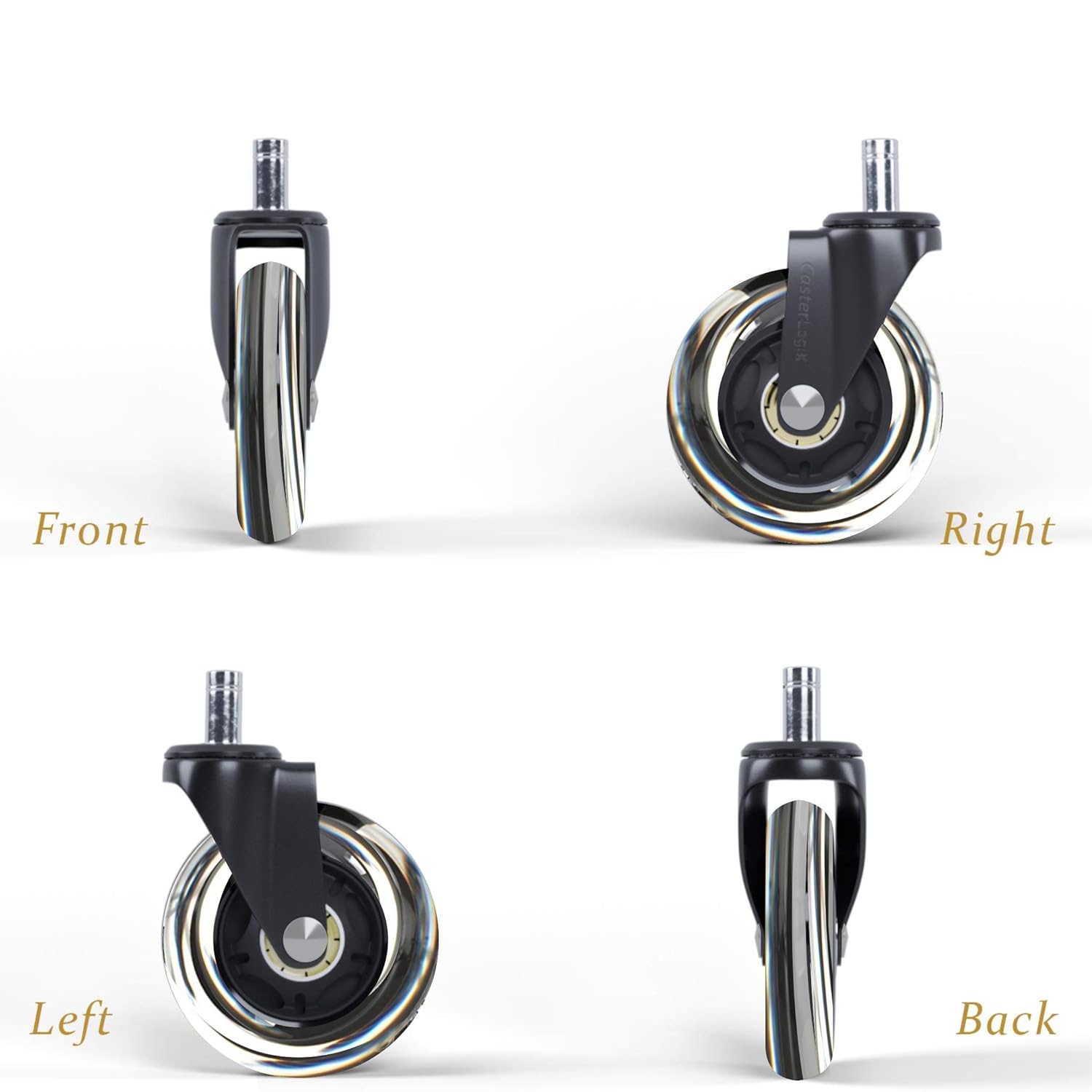 Office Chair Caster Wheels (Set of 5) [Heavy Duty, Soft Rubber, Fully Safe for All Floors incl. Hard-Wood] Desk Chair Roller Blade Style Caster Wheel Replacement - Clear Color